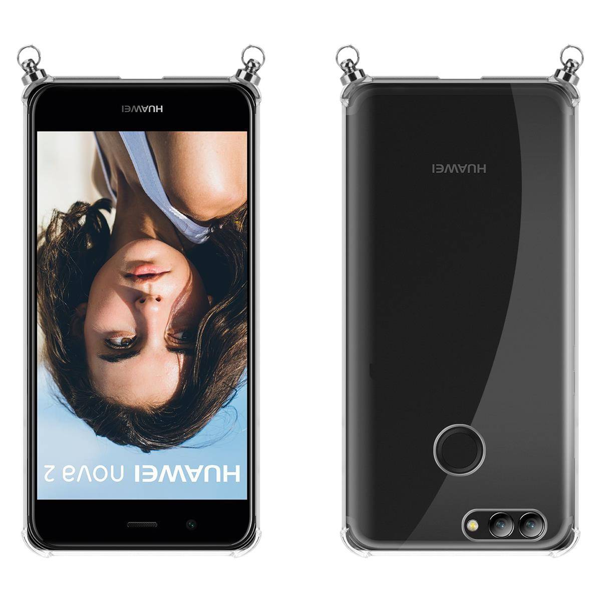 Silikon Hülle Handykette für Huawei NOVA 2 mit Graunen Ringen in DURCHSICHTIG