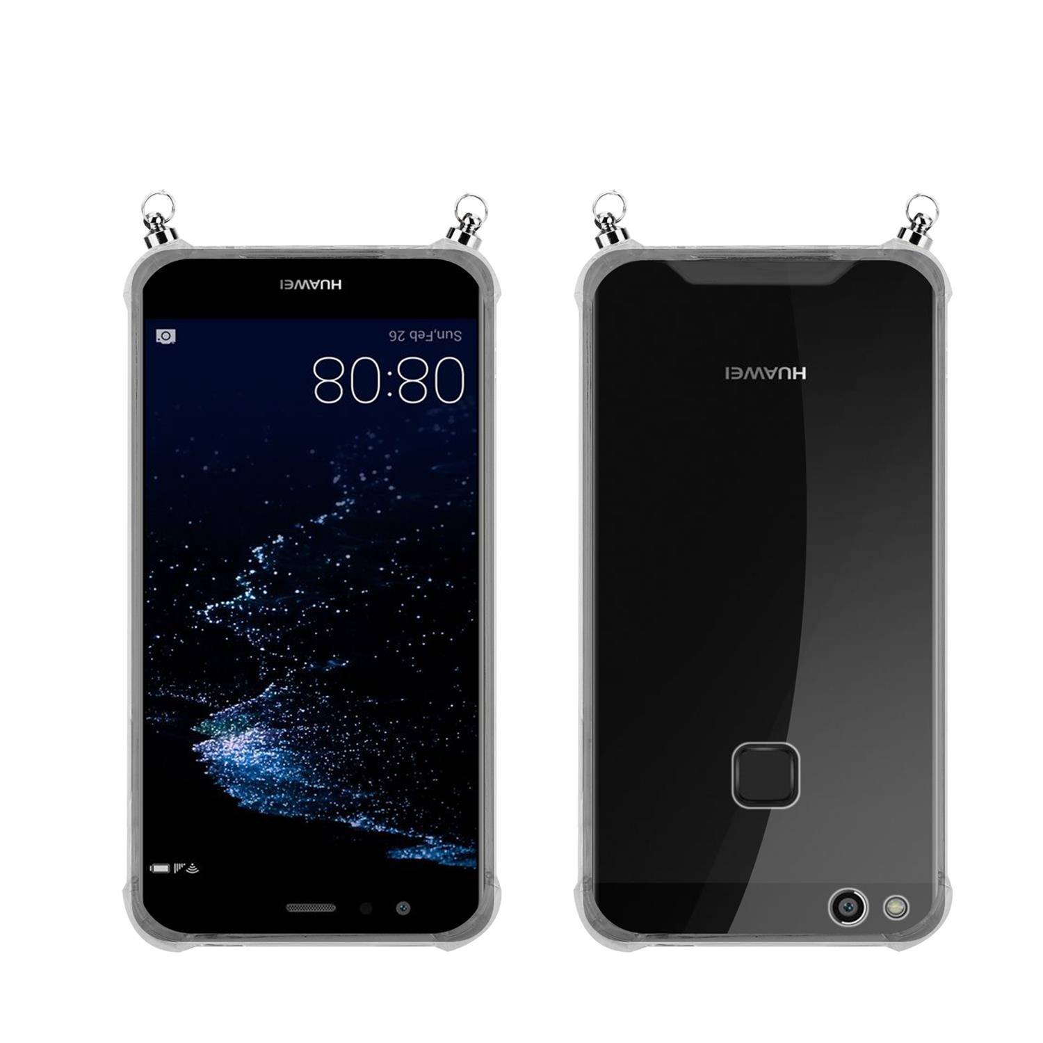 Silikon Hülle Handykette für Huawei P10 LITE mit Graunen Ringen in DURCHSICHTIG