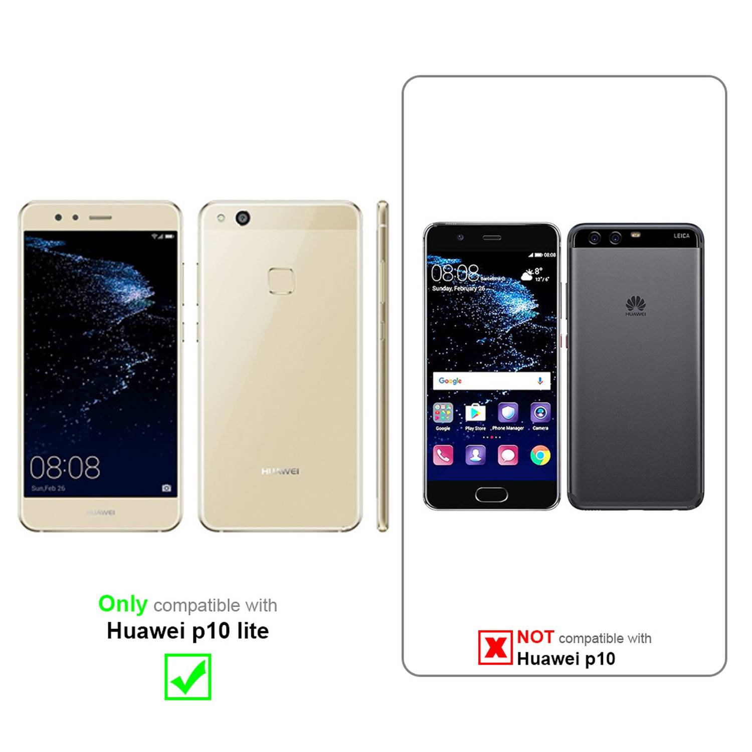 Silikon Hülle Handykette für Huawei P10 LITE mit Graunen Ringen in DURCHSICHTIG