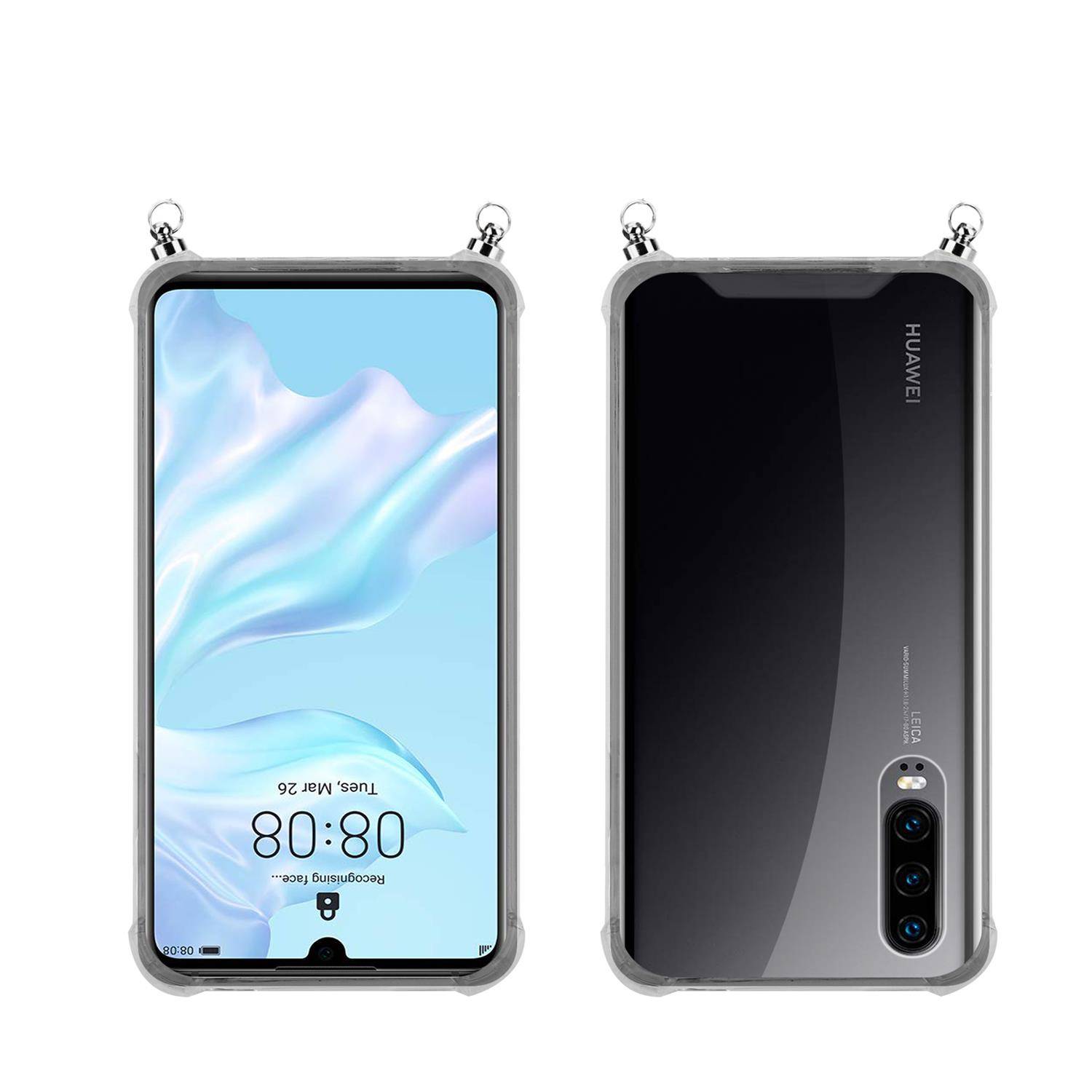 Silikon Hülle Handykette für Huawei P30 mit Graunen Ringen in DURCHSICHTIG