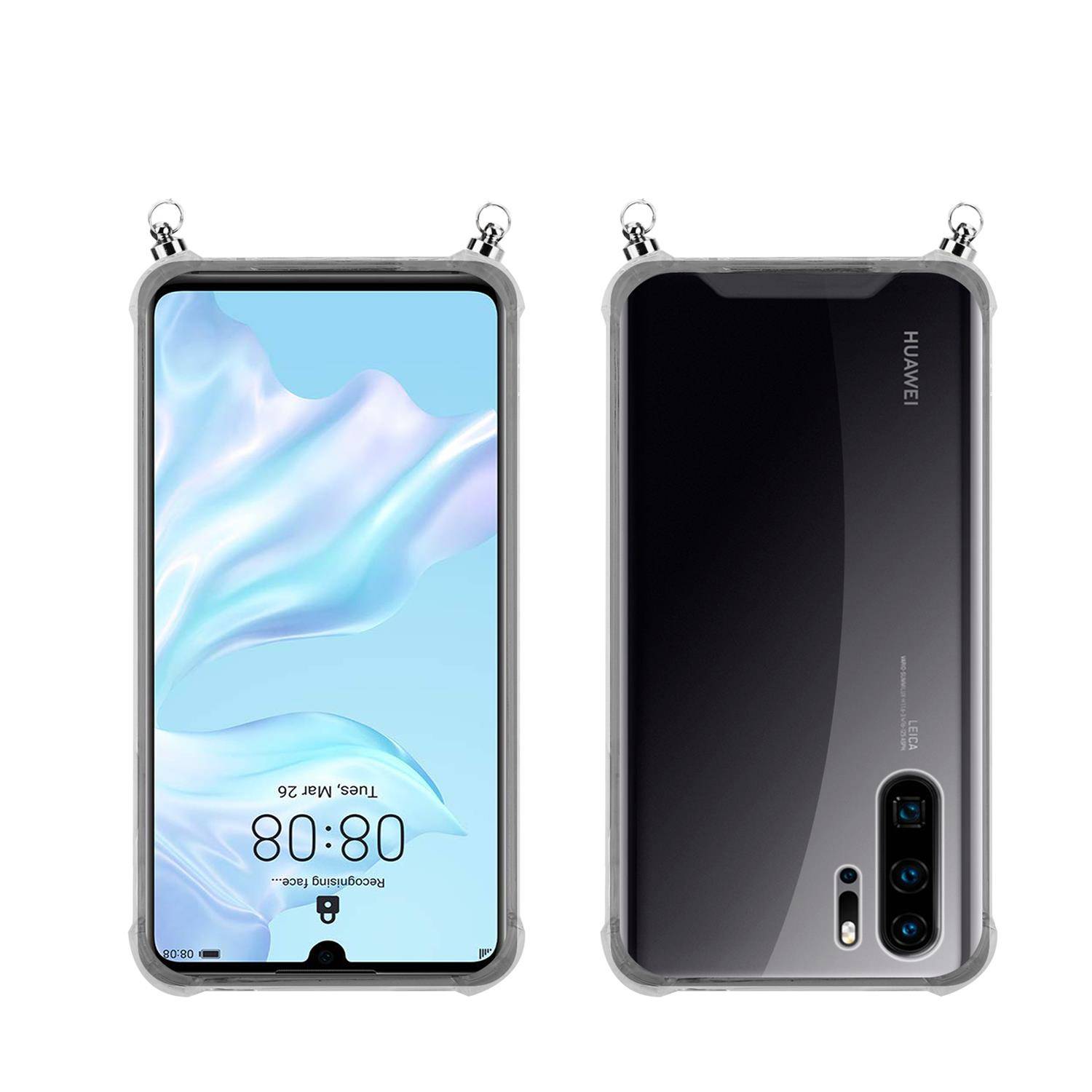 Silikon Hülle Handykette für Huawei P30 PRO mit Graunen Ringen in DURCHSICHTIG