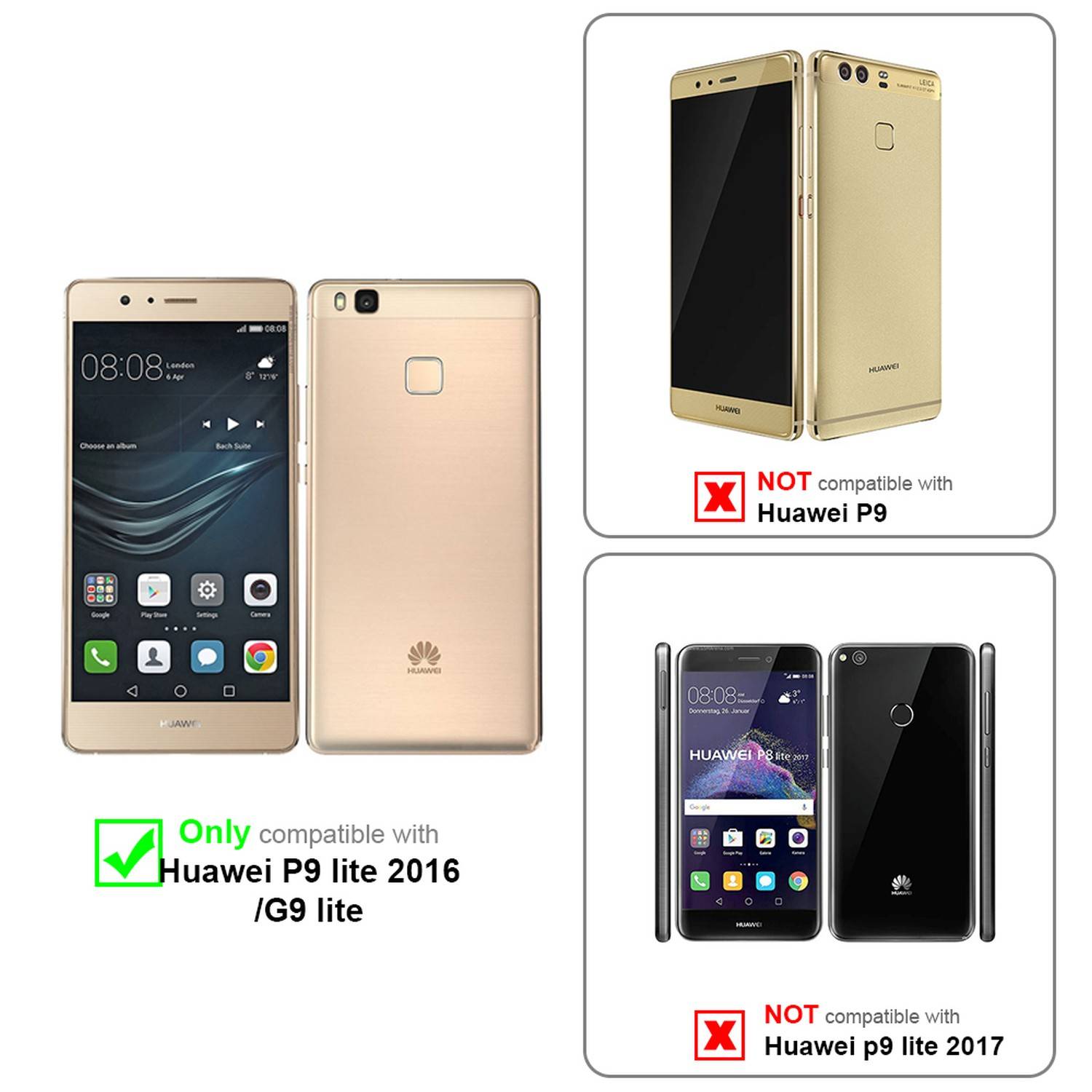 Silikon Hülle Handykette für Huawei P9 LITE 2016 / G9 LITE mit Graunen Ringen in DURCHSICHTIG
