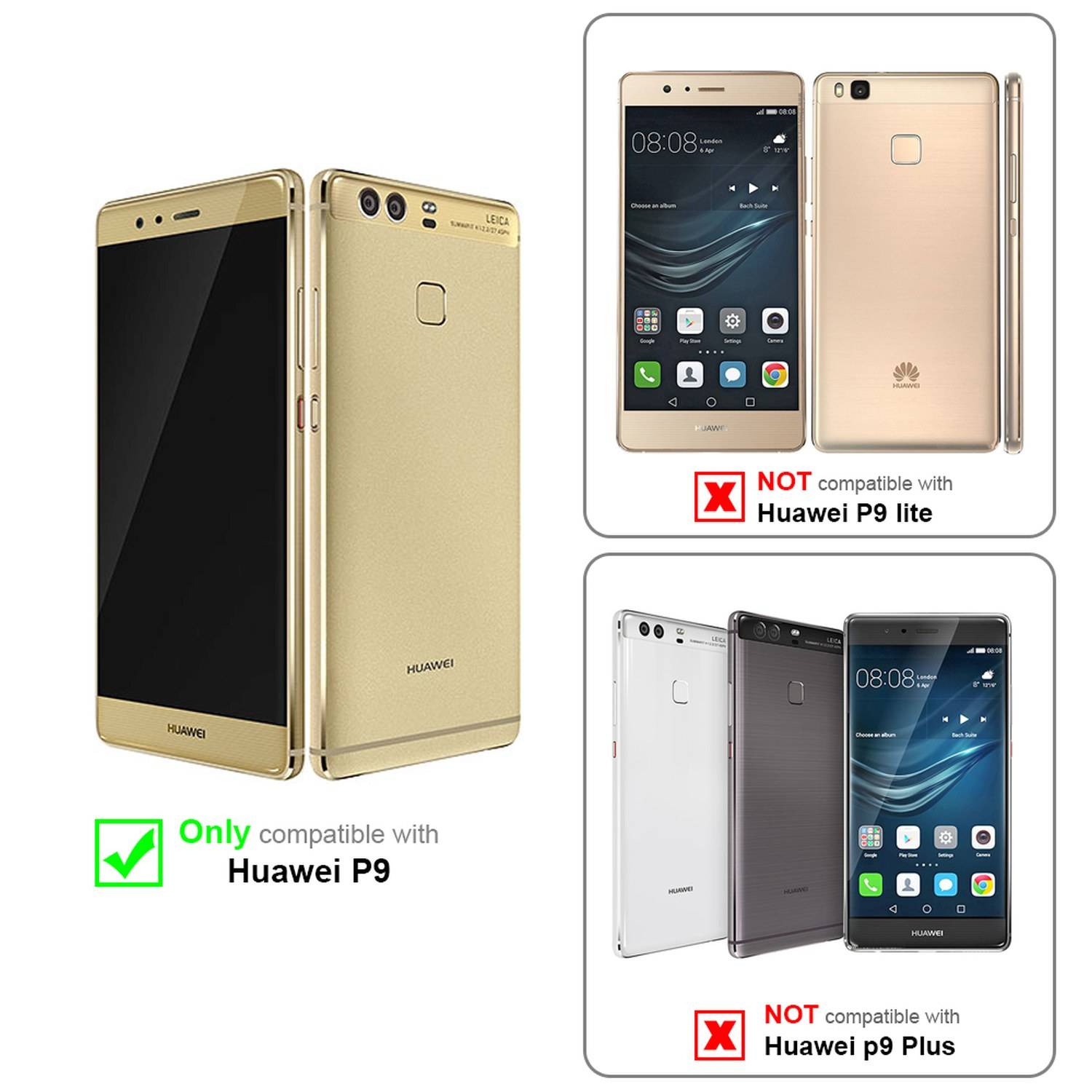 Silikon Hülle Handykette für Huawei P9 mit Graunen Ringen in DURCHSICHTIG
