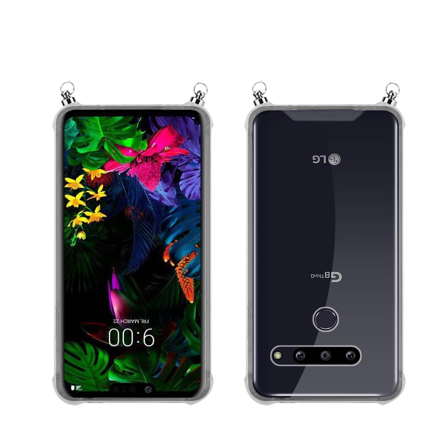 Silikon Hülle Handykette für LG G8 ThinQ mit Graunen Ringen in DURCHSICHTIG