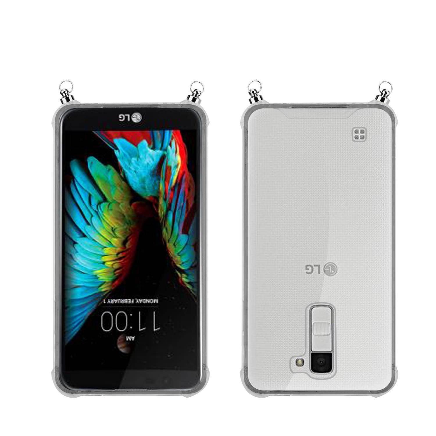 Silikon Hülle Handykette für LG K10 2016 mit Graunen Ringen in DURCHSICHTIG
