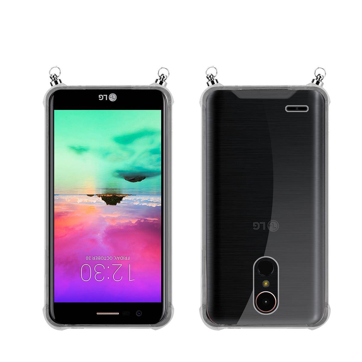 Silikon Hülle Handykette für LG K10 2017 mit Graunen Ringen in DURCHSICHTIG