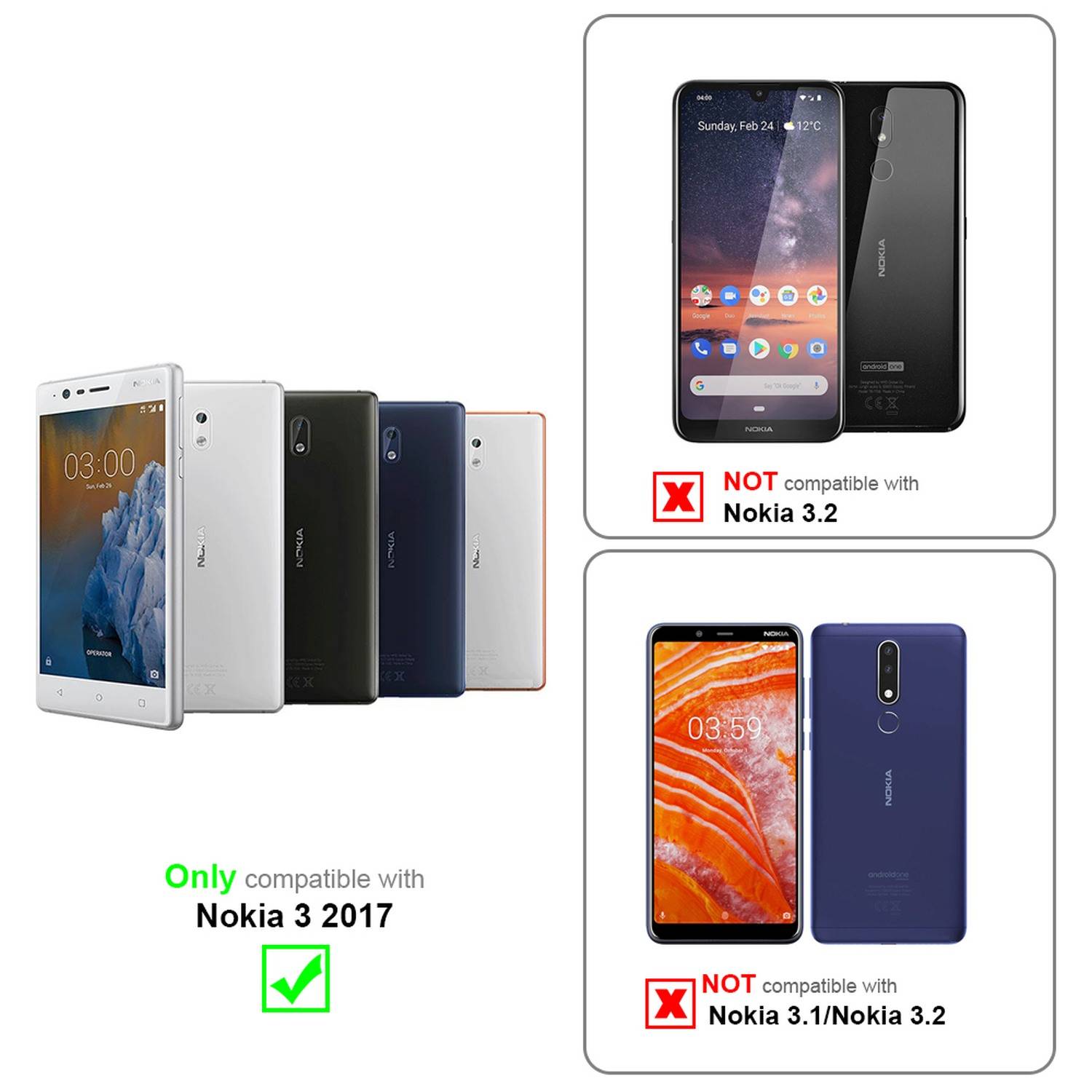 Silikon Hülle Handykette für Nokia 3 2017 mit Graunen Ringen in DURCHSICHTIG