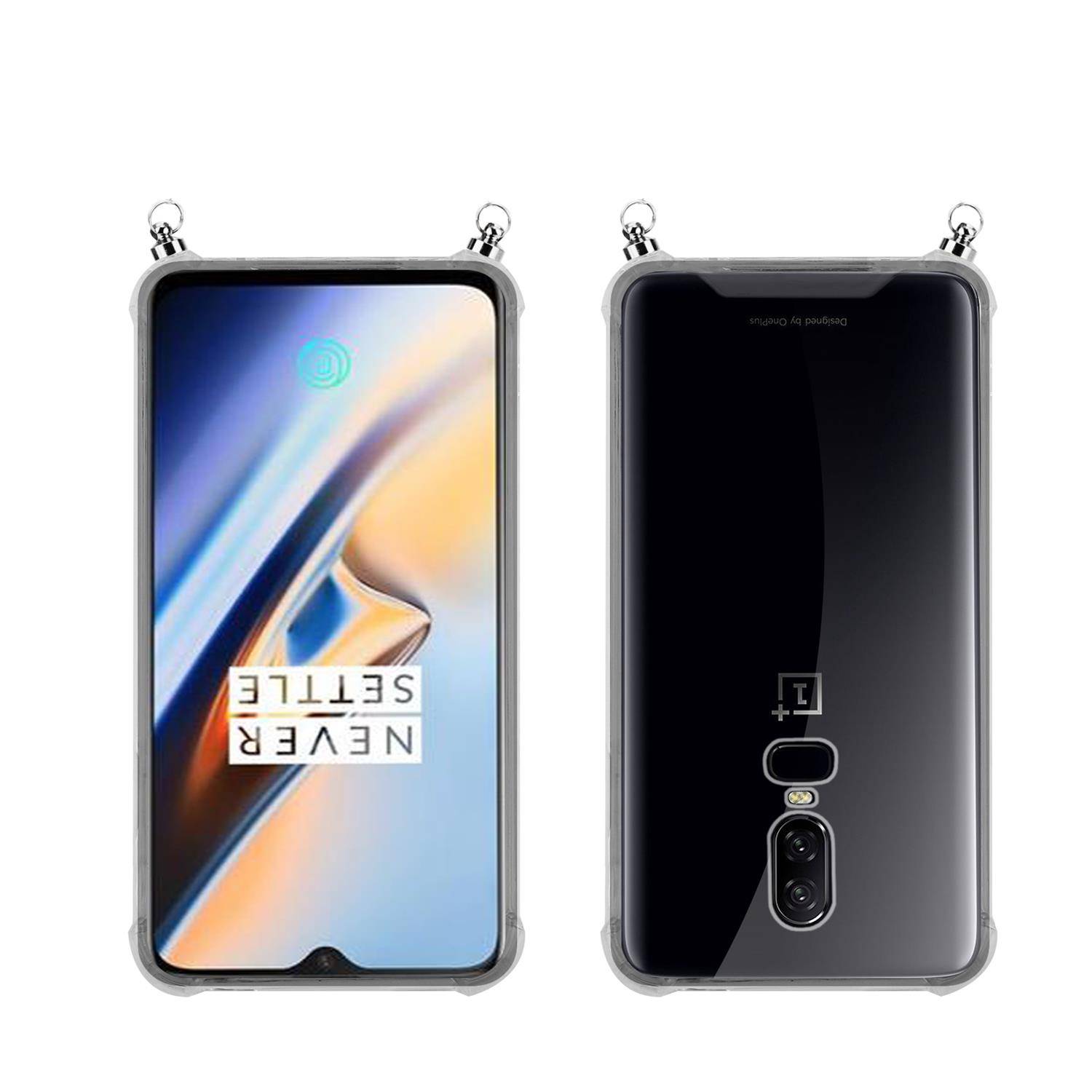 Silikon Hülle Handykette für OnePlus 6 mit Graunen Ringen in DURCHSICHTIG