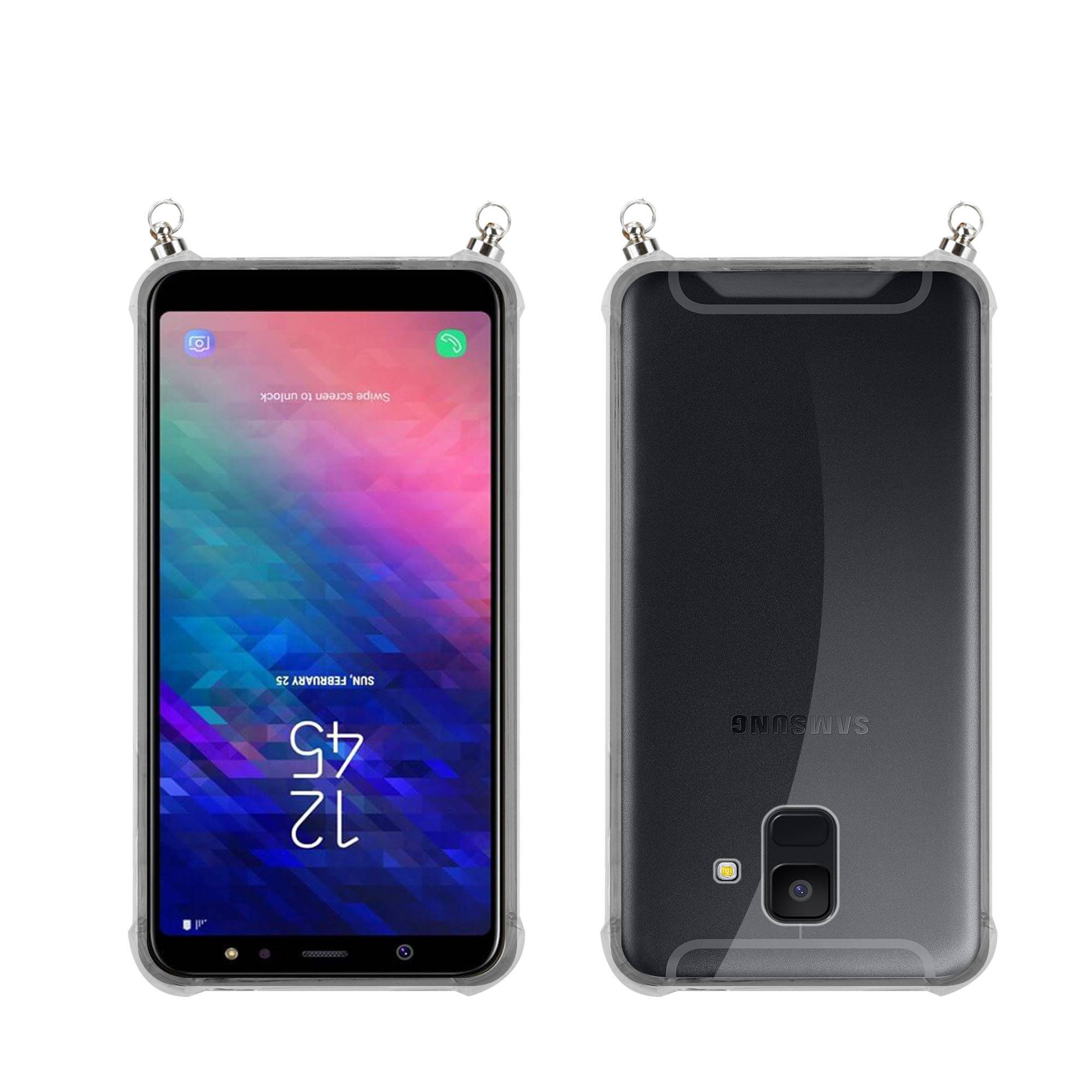 Silikon Hülle Handykette für Samsung Galaxy A6 2018 mit Graunen Ringen in DURCHSICHTIG