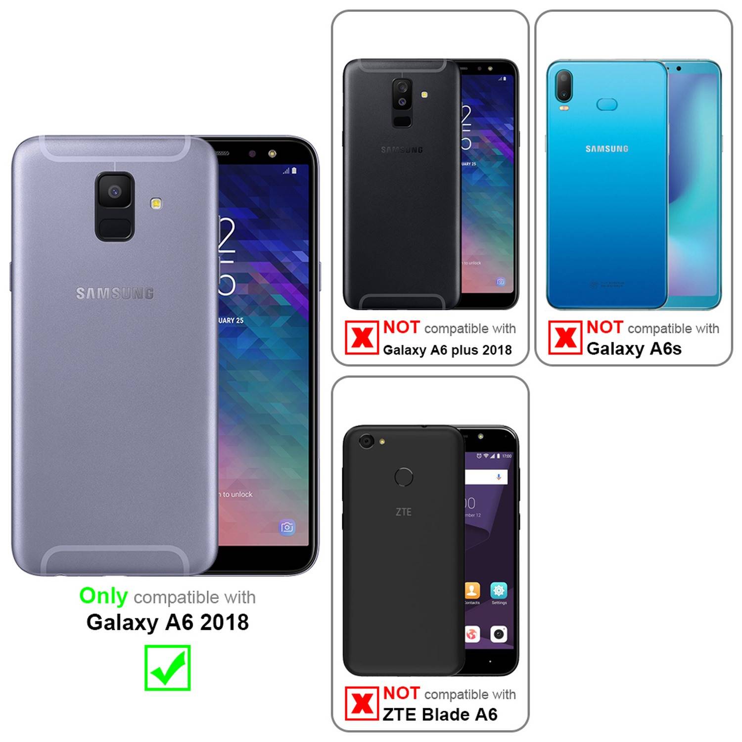 Silikon Hülle Handykette für Samsung Galaxy A6 2018 mit Graunen Ringen in DURCHSICHTIG