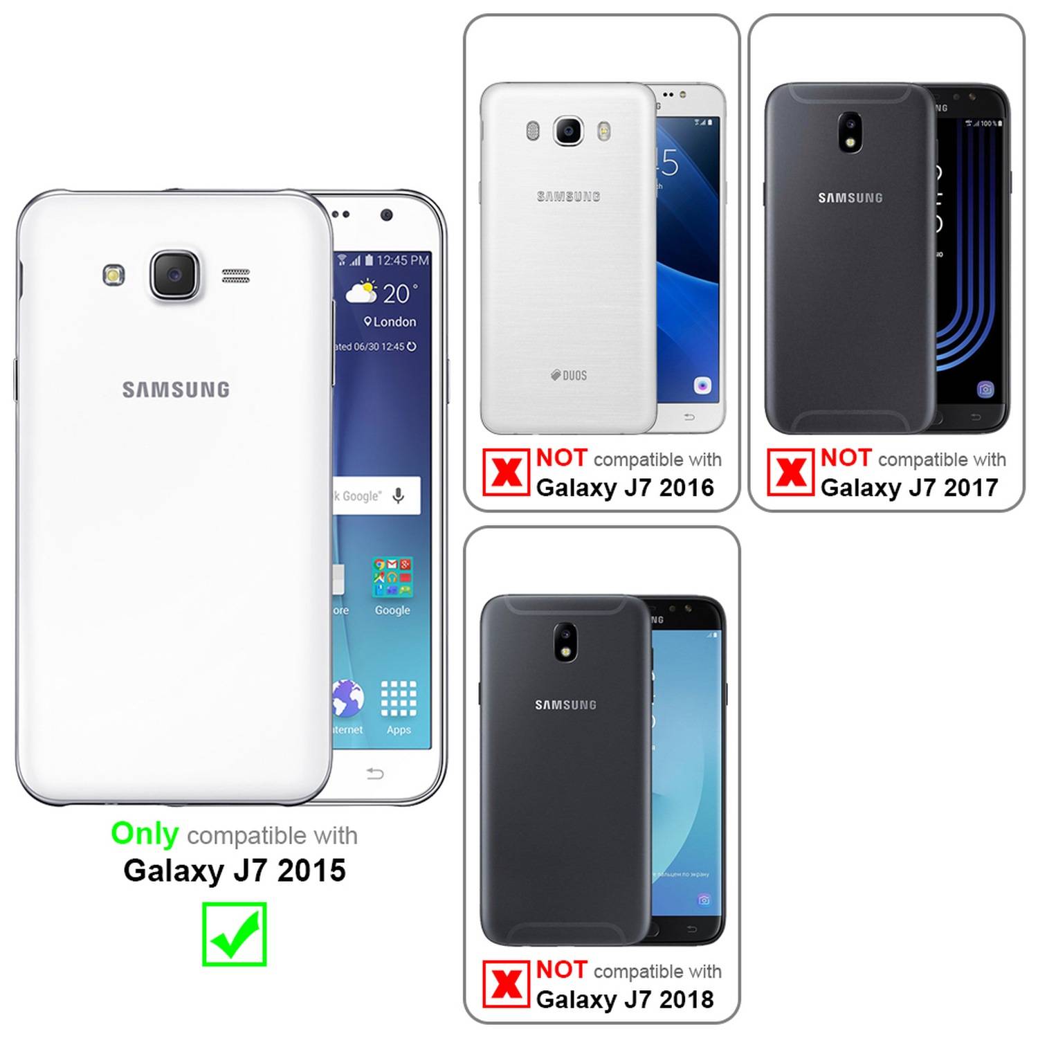 Silikon Hülle Handykette für Samsung Galaxy J7 2015 mit Graunen Ringen in DURCHSICHTIG