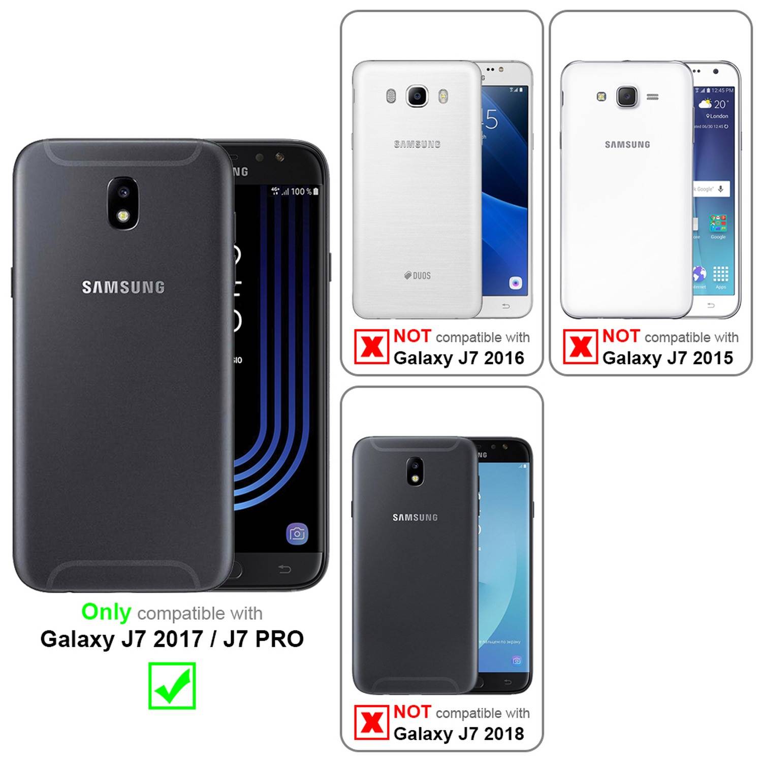 Silikon Hülle Handykette für Samsung Galaxy J7 2017 mit Graunen Ringen in DURCHSICHTIG