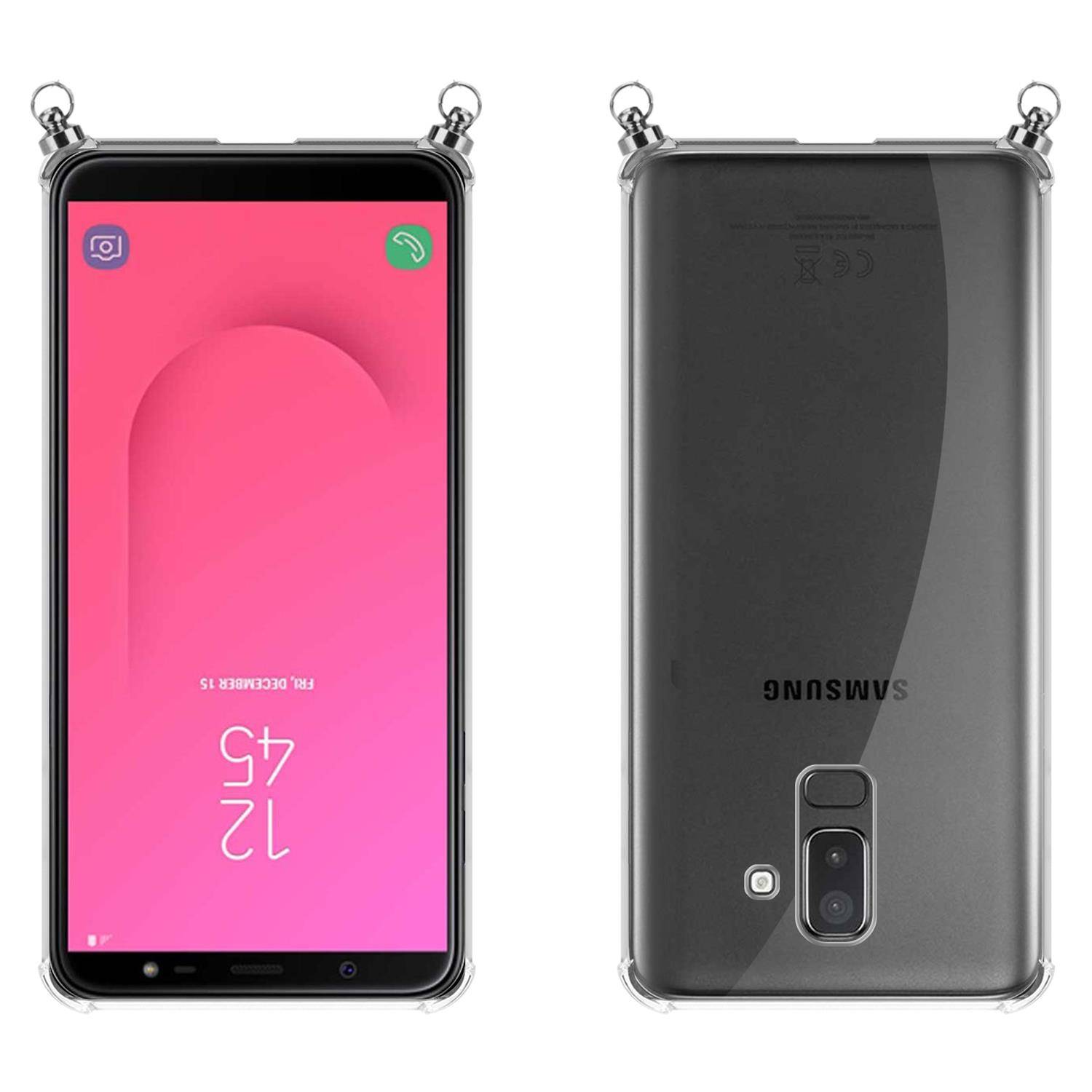 Silikon Hülle Handykette für Samsung Galaxy J8 2018 mit Graunen Ringen in DURCHSICHTIG