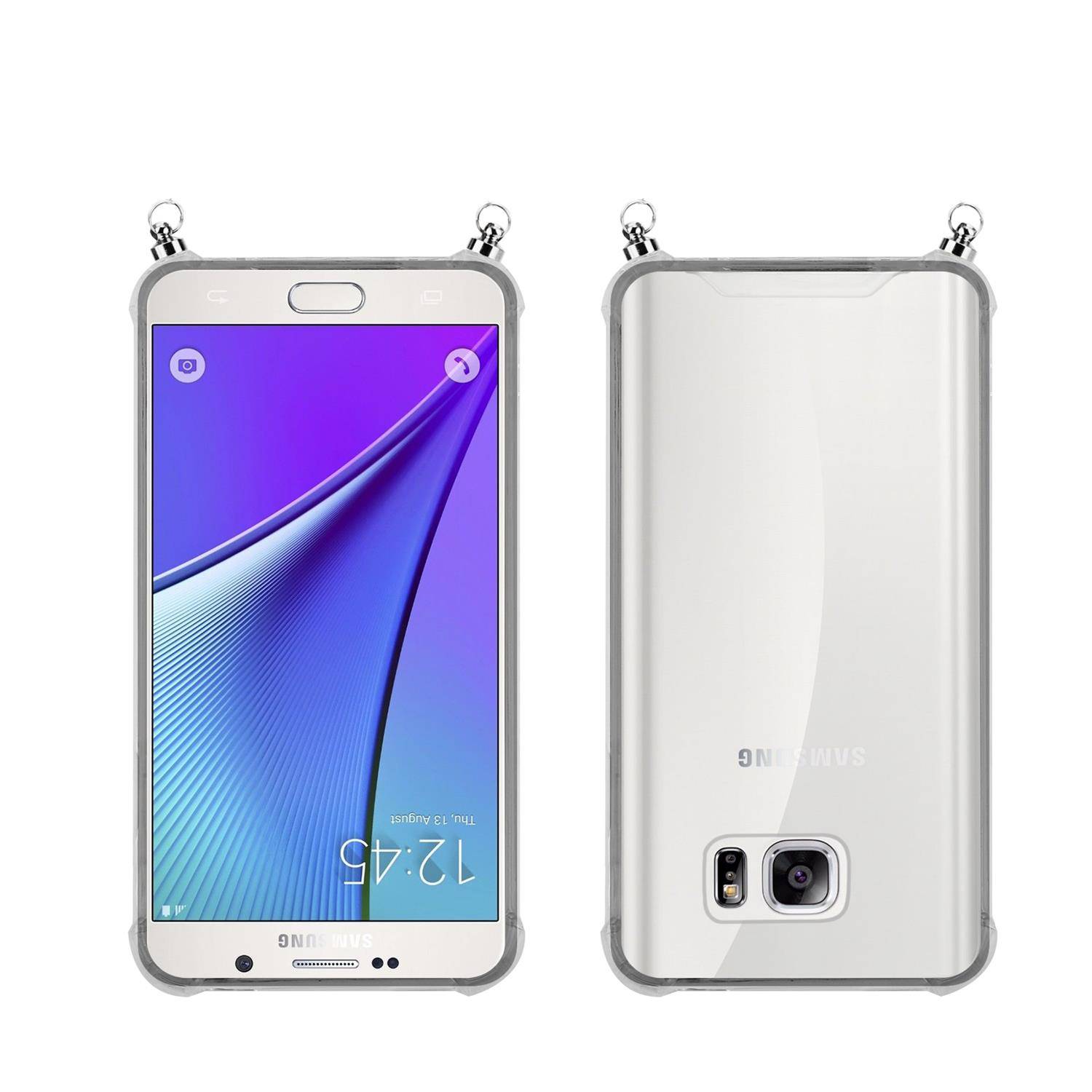 Silikon Hülle Handykette für Samsung Galaxy NOTE 5 mit Graunen Ringen in DURCHSICHTIG