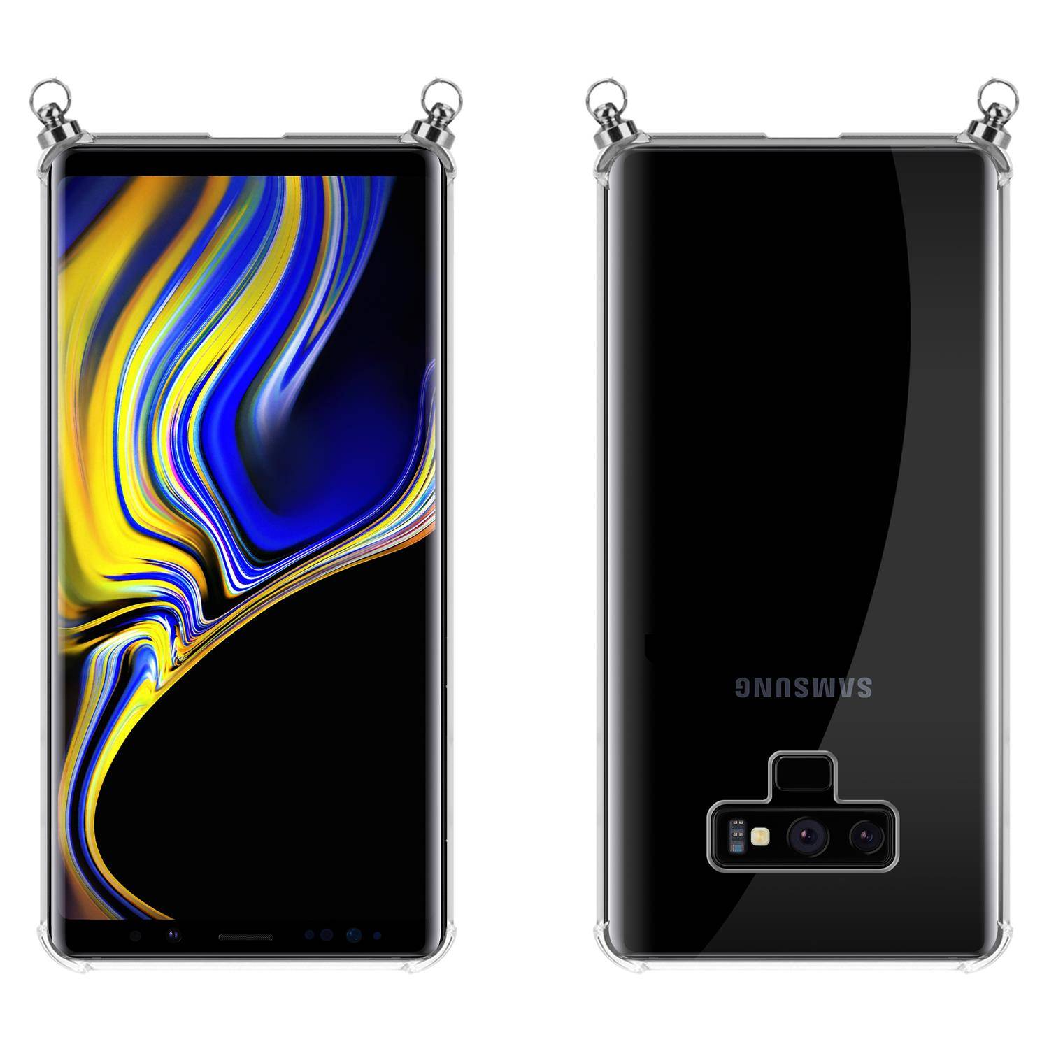 Silikon Hülle Handykette für Samsung Galaxy NOTE 9 mit Graunen Ringen in DURCHSICHTIG
