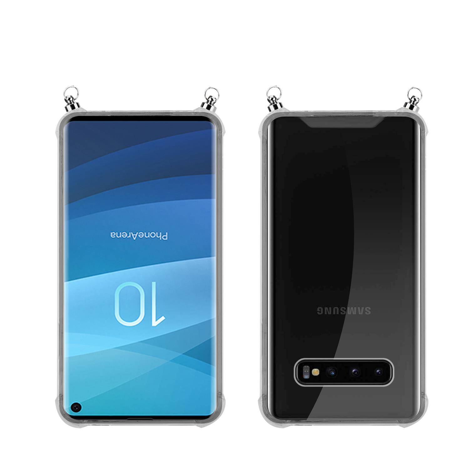 Silikon Hülle Handykette für Samsung Galaxy S10 4G mit Graunen Ringen in DURCHSICHTIG