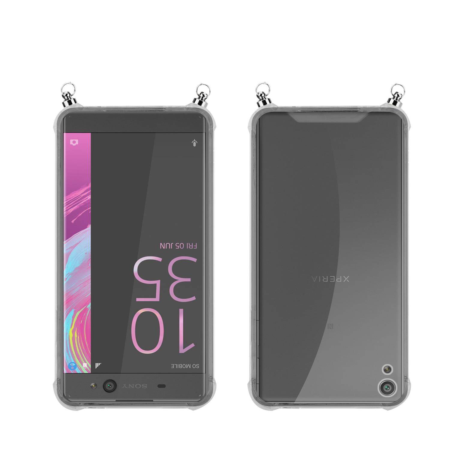 Silikon Hülle Handykette für Sony Xperia XA mit Graunen Ringen in DURCHSICHTIG