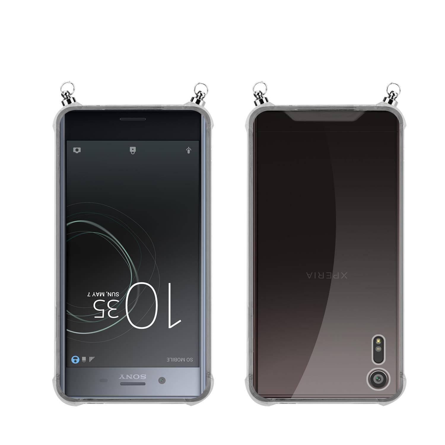 Silikon Hülle Handykette für Sony Xperia XZ / XZs mit Graunen Ringen in DURCHSICHTIG