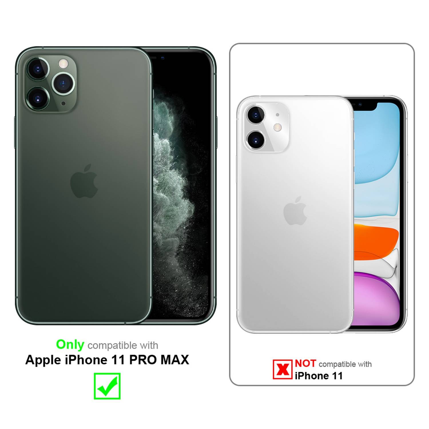 Silikon Hülle Handykette für Apple iPhone 11 PRO MAX mit Graunen Ringen in DURCHSICHTIG