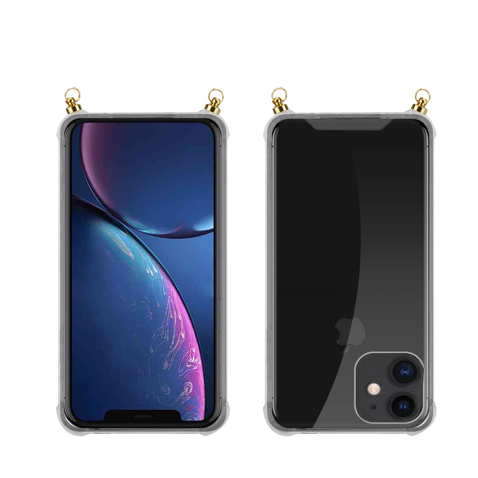 Silikon Hülle Handykette für Apple iPhone 11 mit goldenen Ringen in DURCHSICHTIG