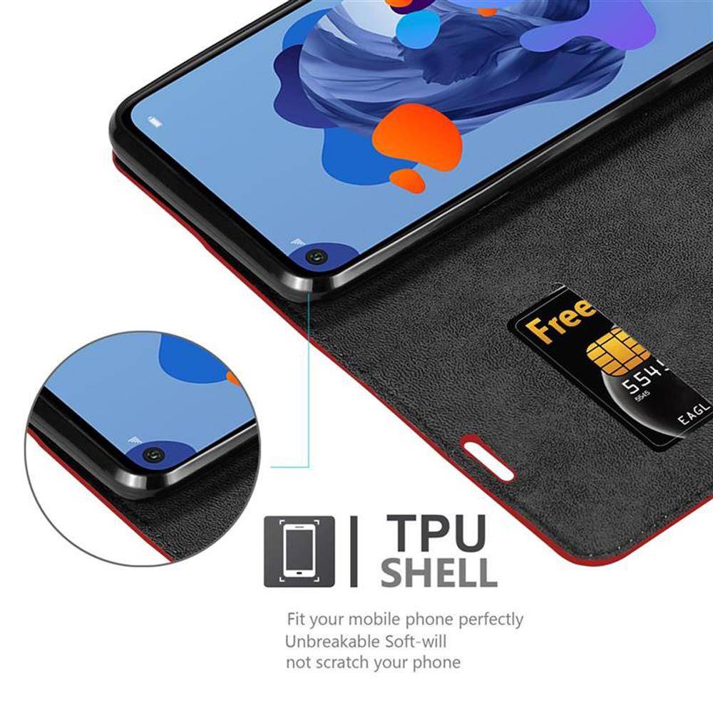 Cadorabo Hülle für Huawei MATE 30 LITE Schutz Hülle in Rot Handyhülle Etui Case Cover Magnetverschluss