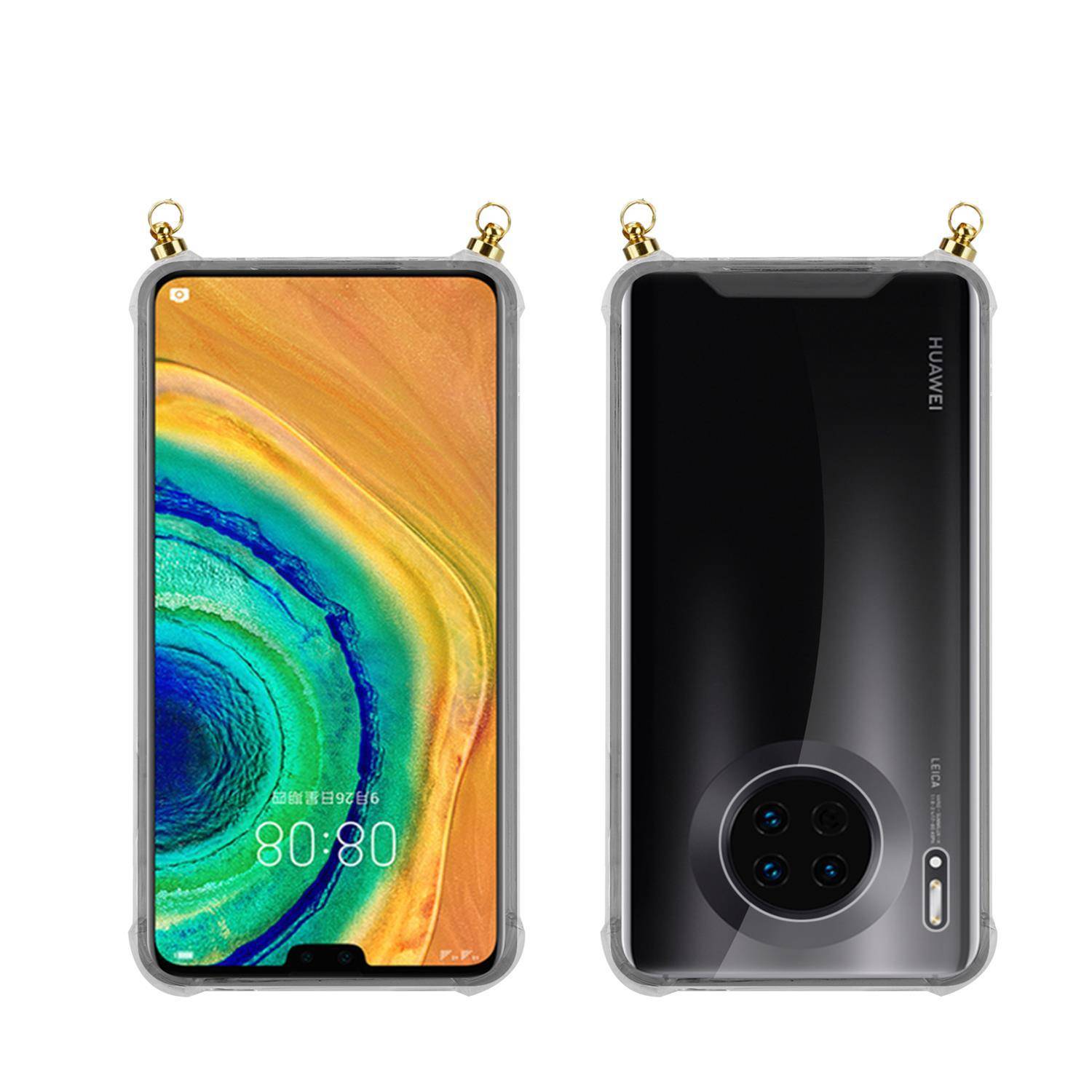 Silikon Hülle Handykette für Huawei MATE 30 mit goldenen Ringen in DURCHSICHTIG