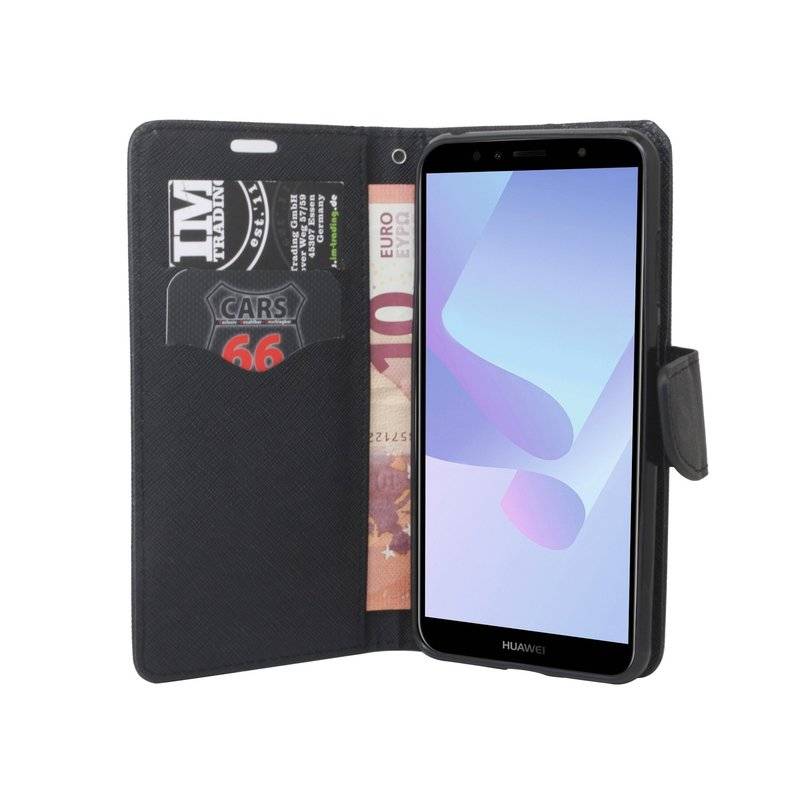 Elegante Buch-Tasche Hülle für Honor 7S in Schwarz Leder Optik Fancy Wallet Book-Style Cover Schale