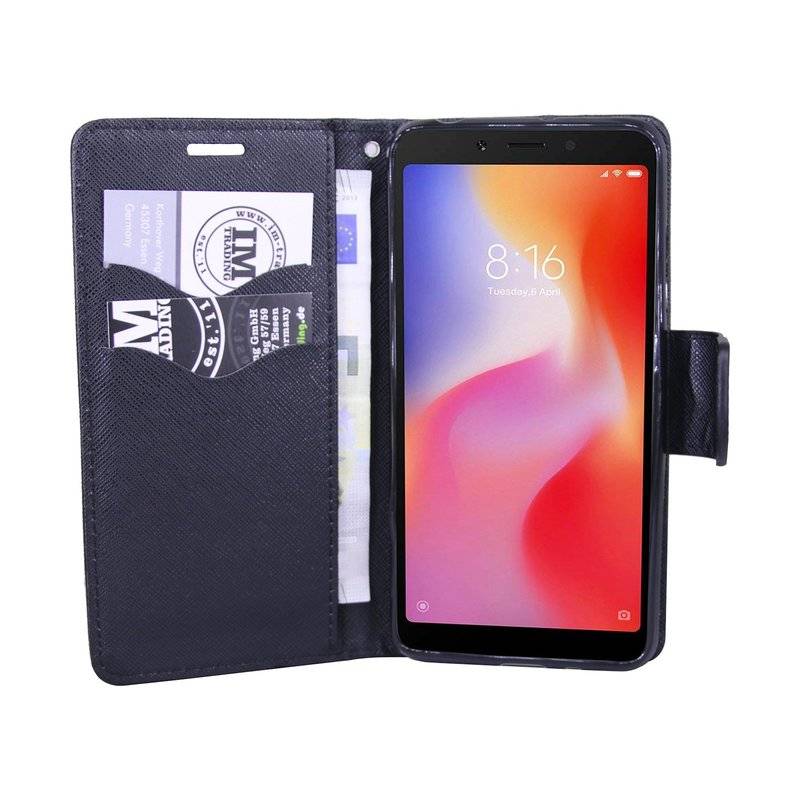Elegante Buch-Tasche Hülle für das XIAOMI REDMI 6 in Schwarz Leder Optik Wallet Book-Style Cover Schale