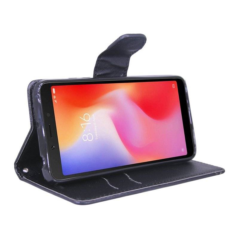 Elegante Buch-Tasche Hülle für das XIAOMI REDMI 6 in Schwarz Leder Optik Wallet Book-Style Cover Schale