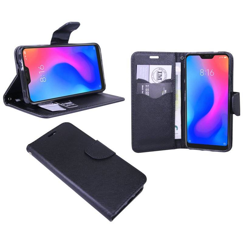 Elegante Buch-Tasche Hülle für das XIAOMI REDMI 6 PRO in Schwarz Leder Optik Wallet Book-Style Cover Schale