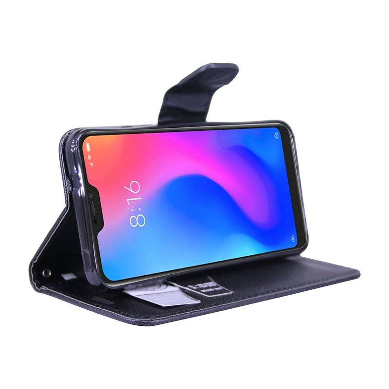 Elegante Buch-Tasche Hülle für das XIAOMI REDMI 6 PRO in Schwarz Leder Optik Wallet Book-Style Cover Schale