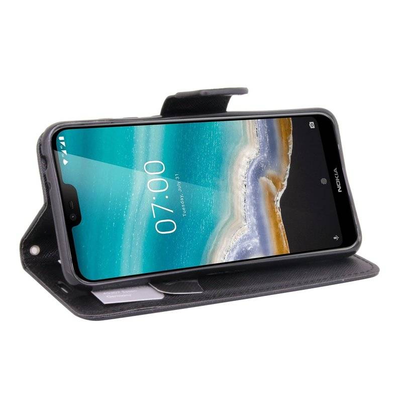 Elegante Buch-Tasche Hülle für das Nokia 7.1 (2018) in Schwarz Leder Optik Wallet Book-Style Cover Schale