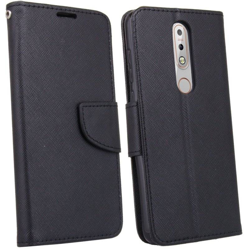 Elegante Buch-Tasche Hülle für das Nokia 7.1 (2018) in Schwarz Leder Optik Wallet Book-Style Cover Schale