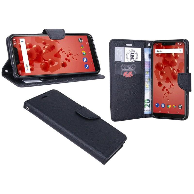 Elegante Buch-Tasche Hülle für das WIKO VIEW 2 PLUS in Schwarz Leder Optik Wallet Book-Style Cover Schale