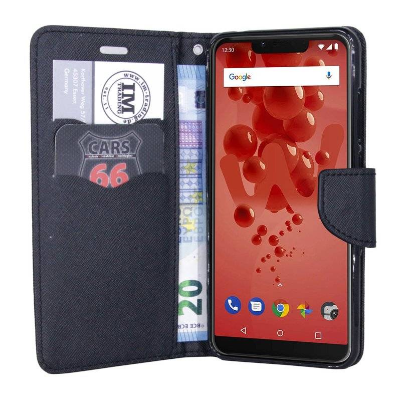 Elegante Buch-Tasche Hülle für das WIKO VIEW 2 PLUS in Schwarz Leder Optik Wallet Book-Style Cover Schale