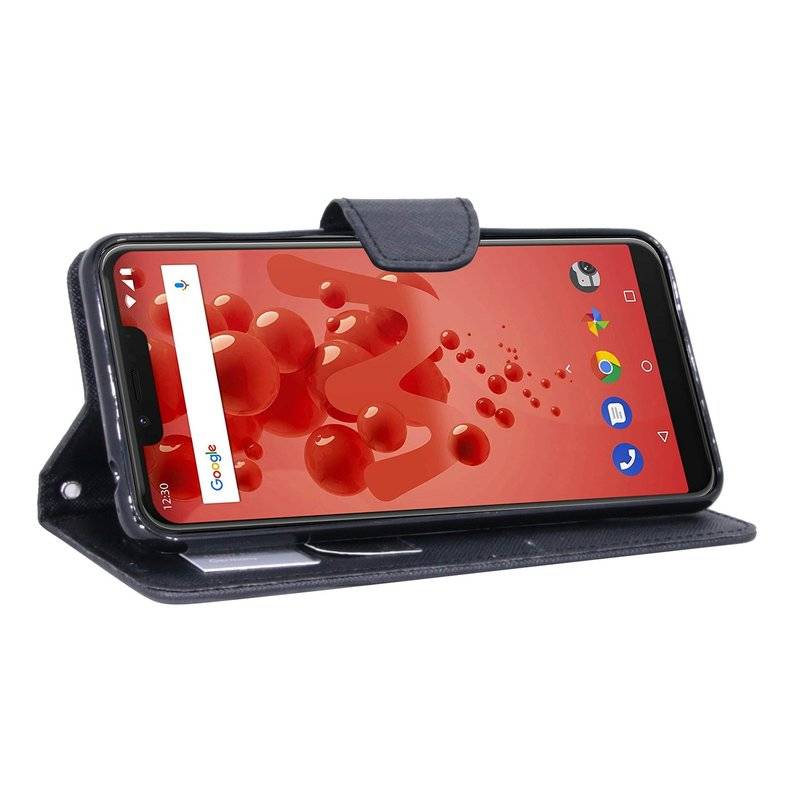 Elegante Buch-Tasche Hülle für das WIKO VIEW 2 PLUS in Schwarz Leder Optik Wallet Book-Style Cover Schale