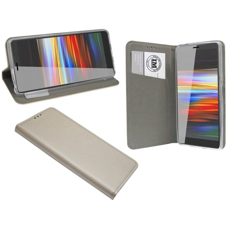 Buch Tasche "Smart" SONY XPERIA L3 Handy Hülle Etui Brieftasche Schutzhülle mit Standfunktion, Kartenfach Gold