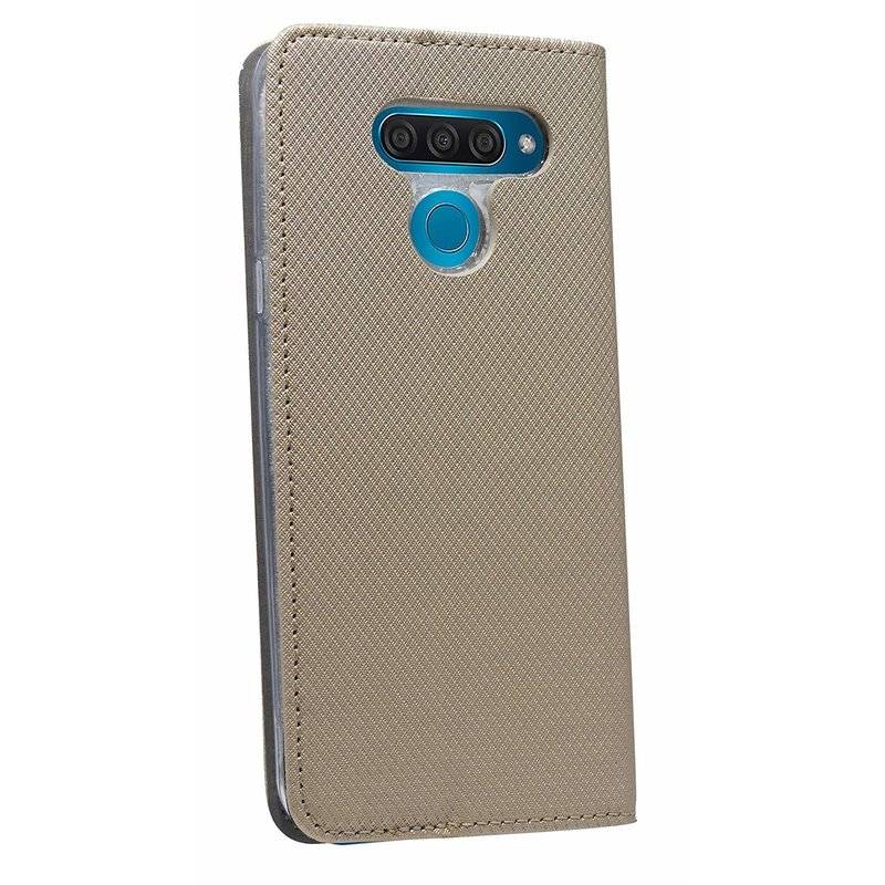 Buch Tasche "Smart" kompatibel mit LG K50 Handy Hülle Etui Brieftasche Schutzhülle mit Standfunktion, Kartenfach Gold