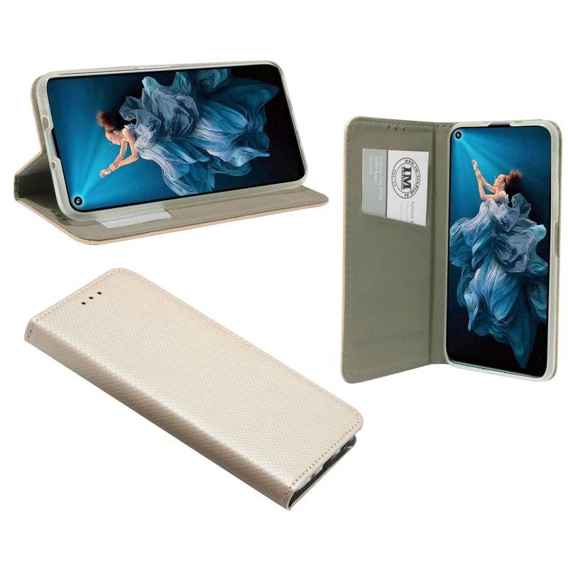 Buch Tasche "Smart" Huawei Nova 5T Handy Hülle Etui Brieftasche Schutzhülle mit Standfunktion, Kartenfach Gold