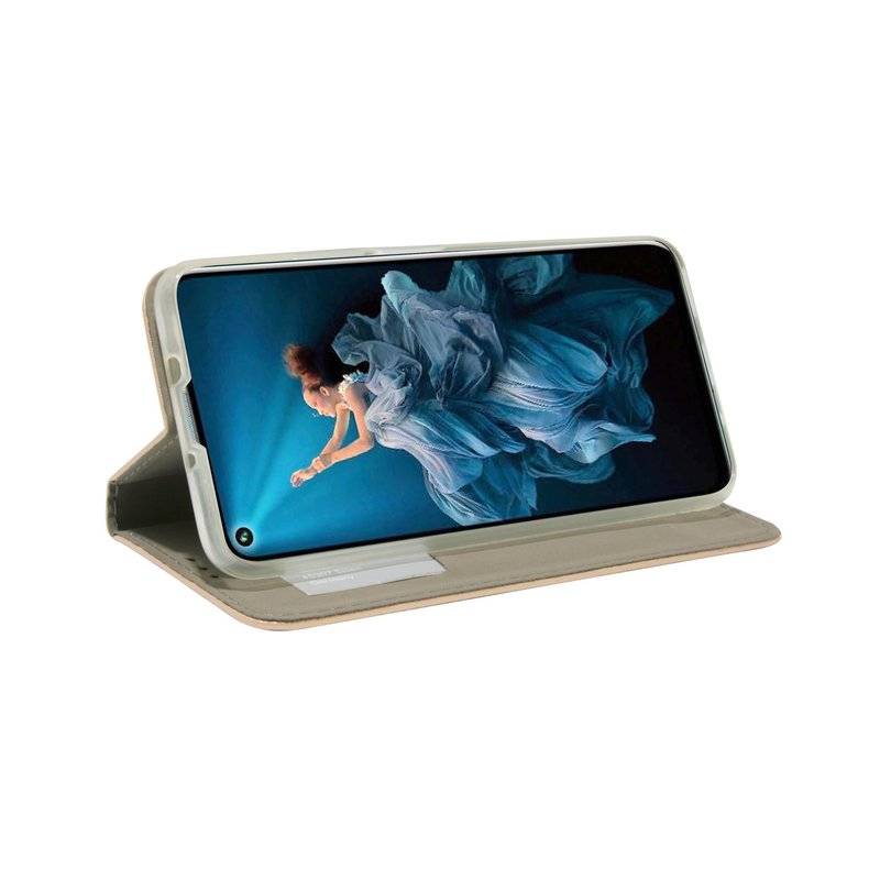 Buch Tasche "Smart" Huawei Nova 5T Handy Hülle Etui Brieftasche Schutzhülle mit Standfunktion, Kartenfach Gold