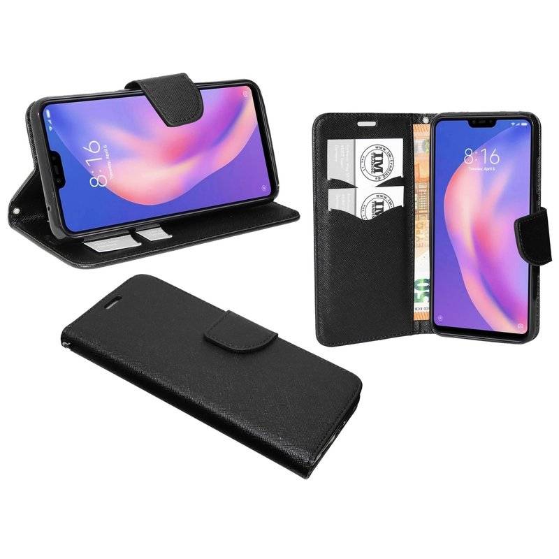 Buch Tasche "Fancy" XIAOMI MI 8 LITE Handy Hülle Etui Brieftasche Schutzhülle mit Standfunktion, Kartenfach Schwarz