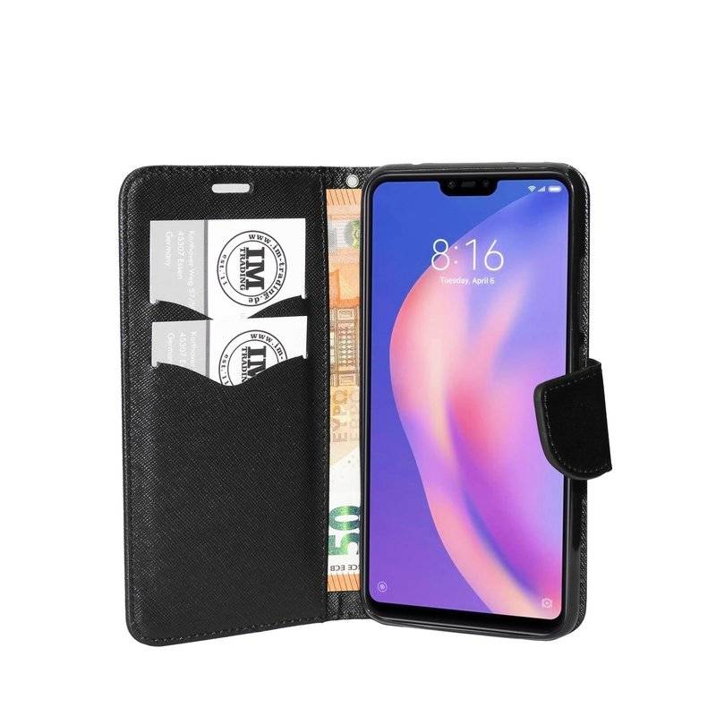Buch Tasche "Fancy" XIAOMI MI 8 LITE Handy Hülle Etui Brieftasche Schutzhülle mit Standfunktion, Kartenfach Schwarz