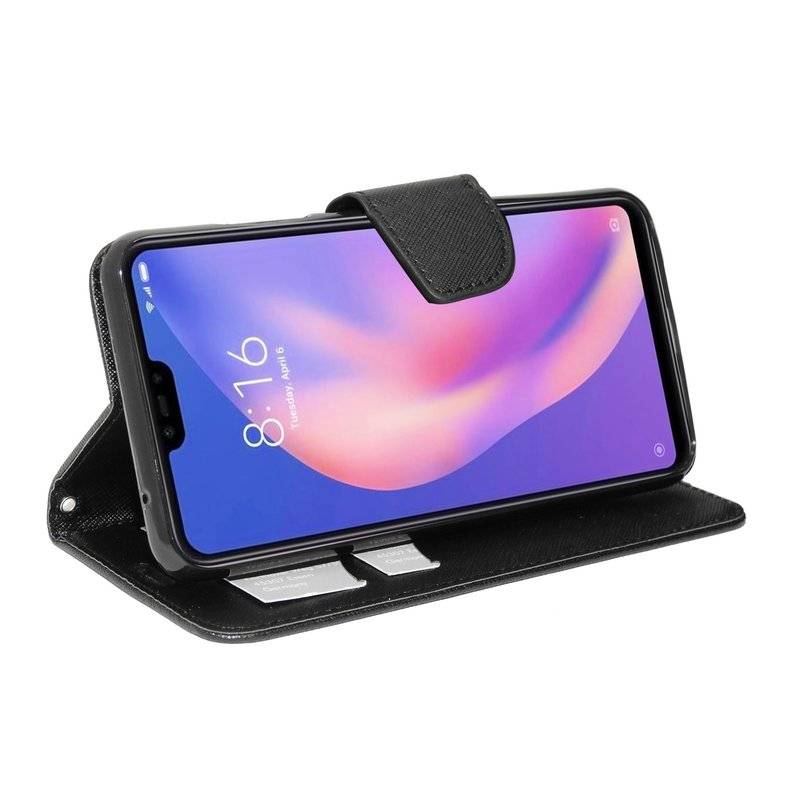Buch Tasche "Fancy" XIAOMI MI 8 LITE Handy Hülle Etui Brieftasche Schutzhülle mit Standfunktion, Kartenfach Schwarz