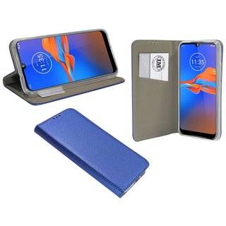 Buch-Tasche Hülle Smart Magnet für MOTOROLA MOTO E6 PLUS Leder Optik Wallet Book-Style Cover Schale in Blau