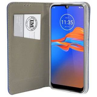 Buch-Tasche Hülle Smart Magnet für MOTOROLA MOTO E6 PLUS Leder Optik Wallet Book-Style Cover Schale in Blau