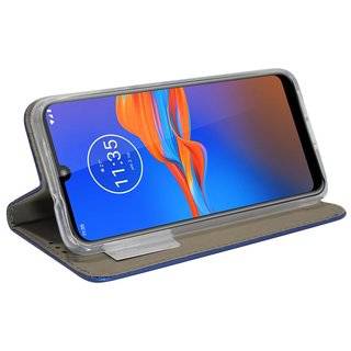 Buch-Tasche Hülle Smart Magnet für MOTOROLA MOTO E6 PLUS Leder Optik Wallet Book-Style Cover Schale in Blau