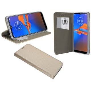 Buch-Tasche Hülle Smart Magnet für MOTOROLA MOTO E6 PLUS Leder Optik Wallet Book-Style Cover Schale in Gold