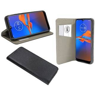 Buch-Tasche Hülle Smart Magnet für MOTOROLA MOTO E6 PLUS Leder Optik Wallet Book-Style Cover Schale in Schwarz