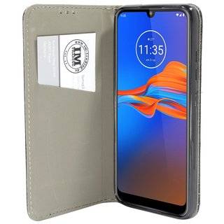 Buch-Tasche Hülle Smart Magnet für MOTOROLA MOTO E6 PLUS Leder Optik Wallet Book-Style Cover Schale in Schwarz