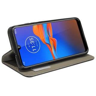 Buch-Tasche Hülle Smart Magnet für MOTOROLA MOTO E6 PLUS Leder Optik Wallet Book-Style Cover Schale in Schwarz